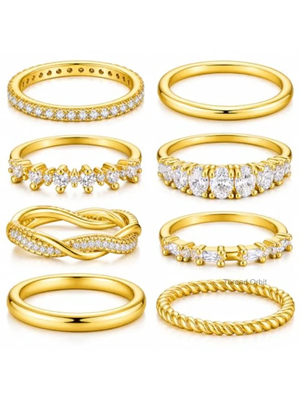 8 Pcs Stackable Rings Set 14K Gold Plated Cubic Zirconia Dainty Statement